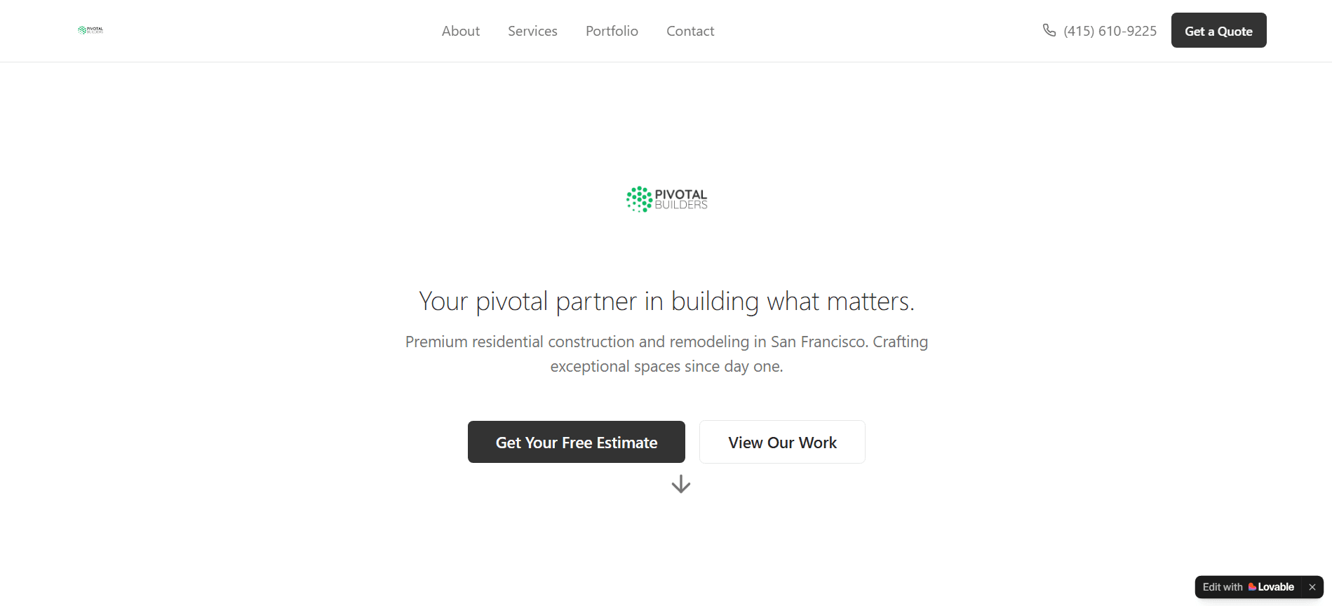 Pivotal Builders Website Mockup